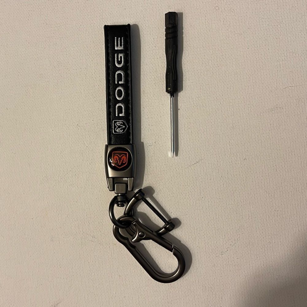 Dodge Logo Key Fob Keychain in Black Leather NWT